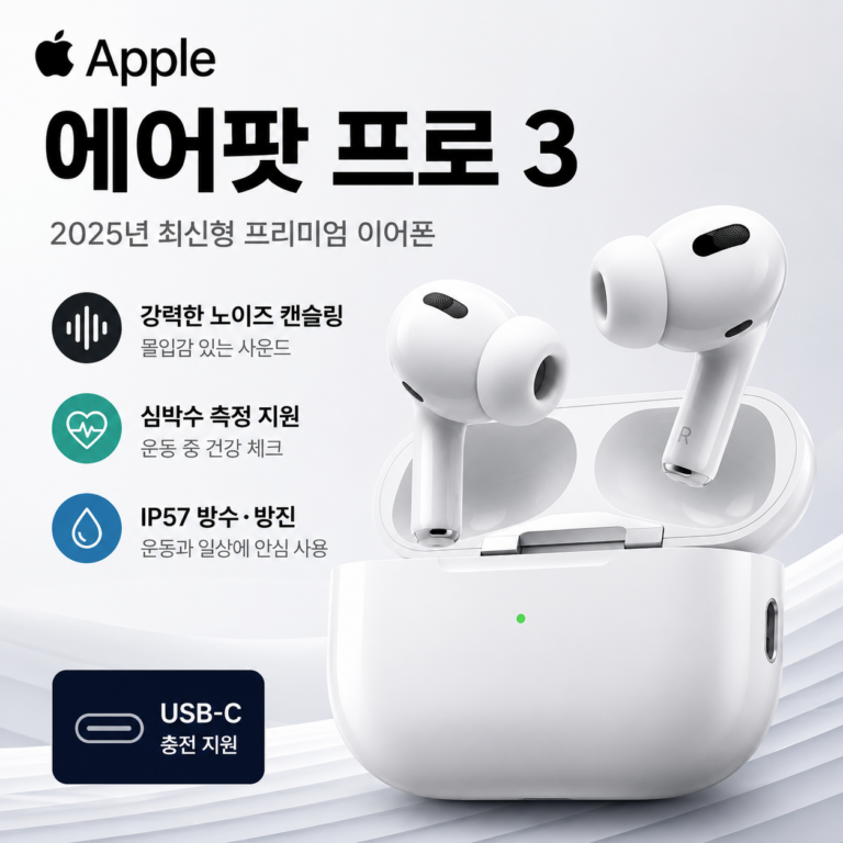 Apple 에어팟 프로 3 MFHP4KH/A USB-C 노이즈 캔슬링 이어폰 특징과 장단점 정리
