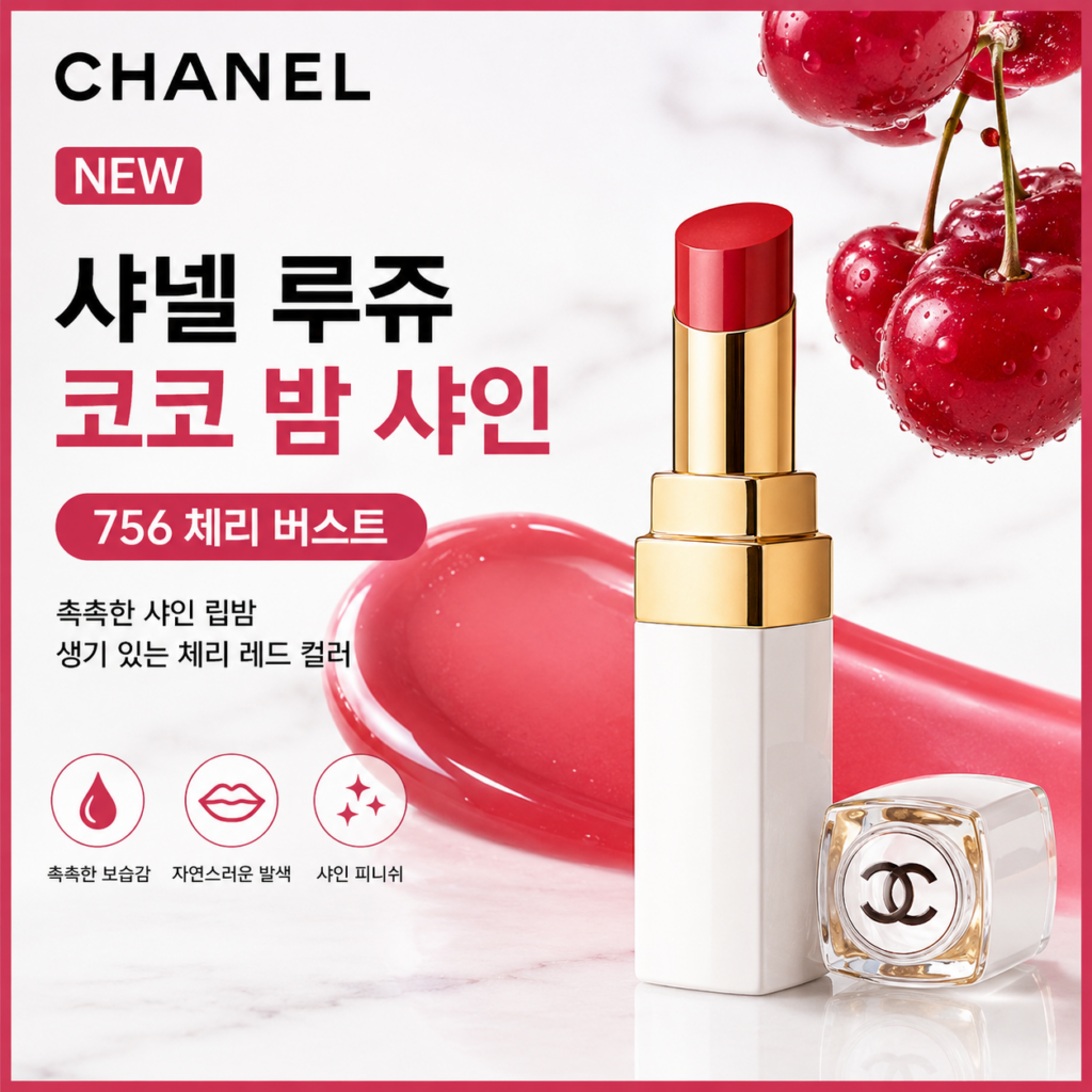 샤넬 NEW 루쥬 코코 밤 샤인 756 체리 버스트 촉촉한 컬러 립밤 특징과 장단점 제품 이미지