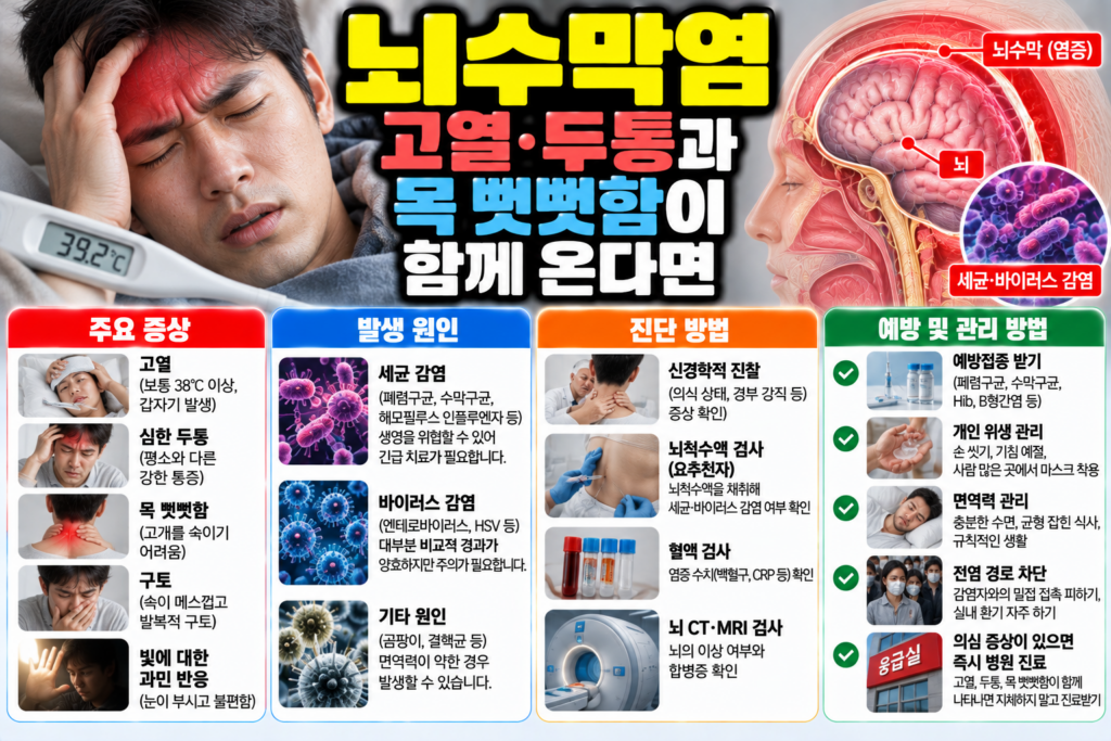 뇌수막염 고열·두통과 목 뻣뻣함이 함께 온다면 1 뇌수막염 고열·두통과 목 뻣뻣함이 함께 온다면