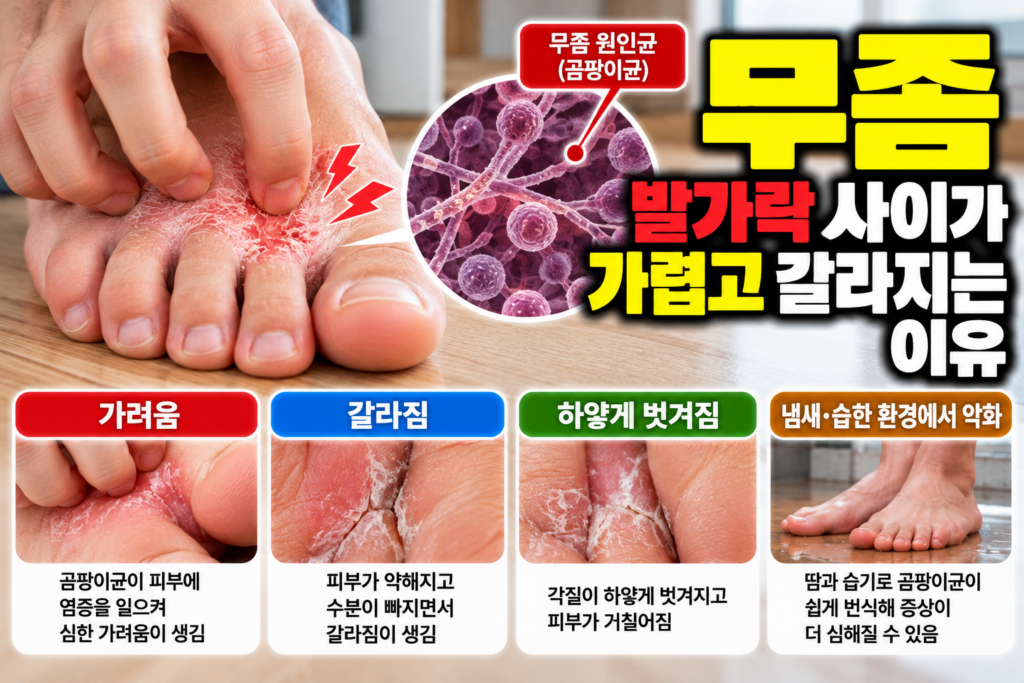 무좀 발가락 사이가 가렵고 갈라지는 이유