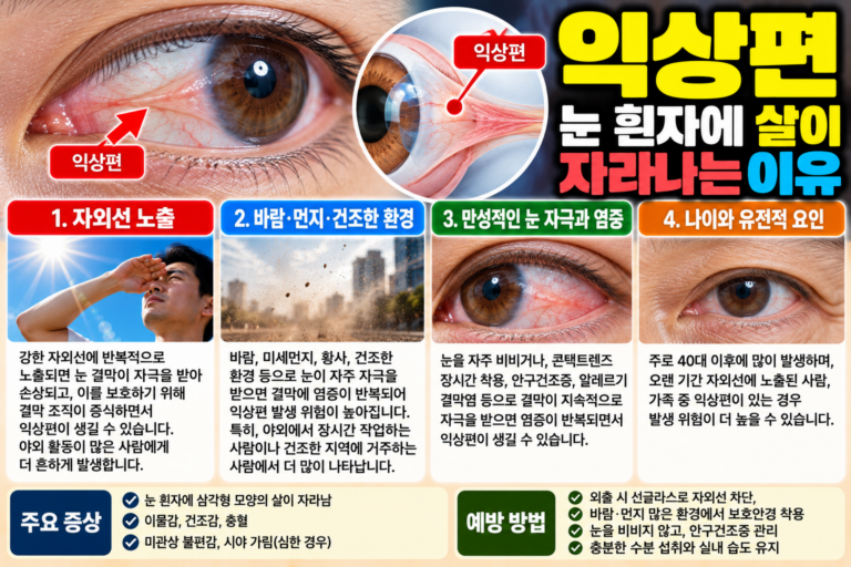 익상편 눈 흰자에 살이 자라나는 이유