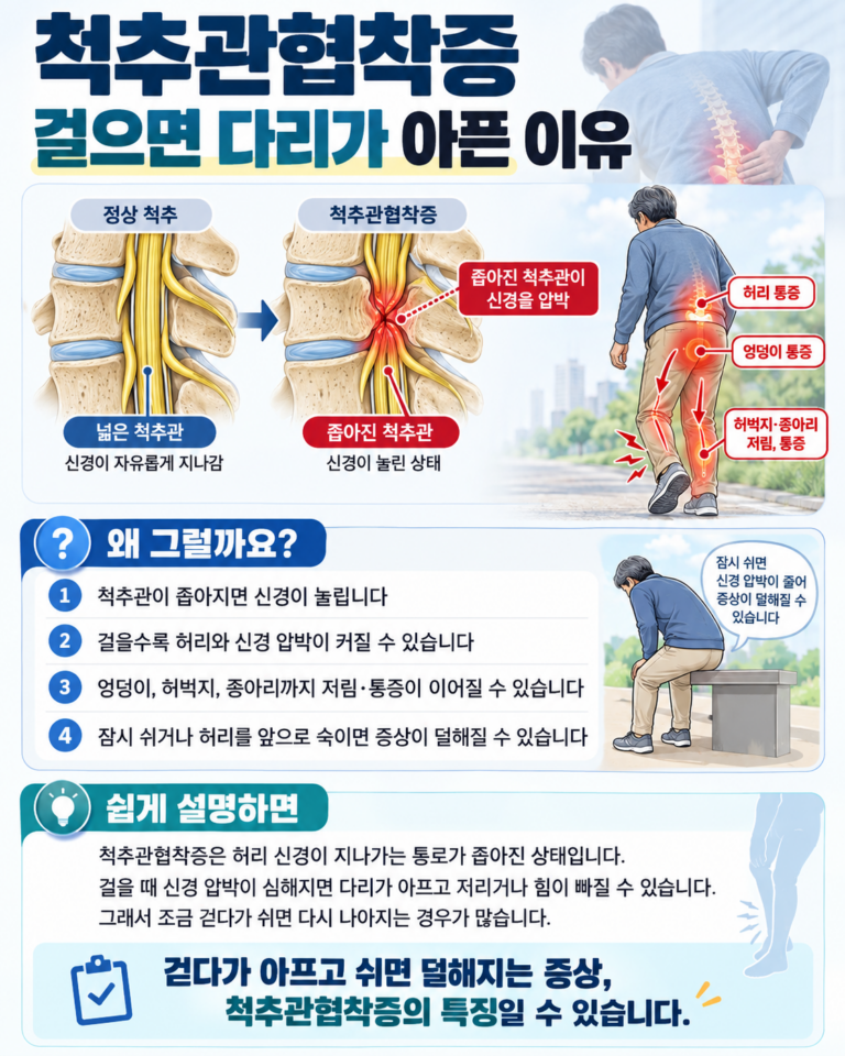 척추관협착증 걸으면 다리가 아픈 이유
