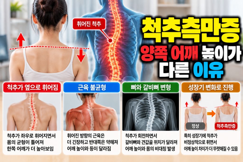 척추측만증 양쪽 어깨 높이가 다른 이유 1 척추측만증 양쪽 어깨 높이가 다른 이유