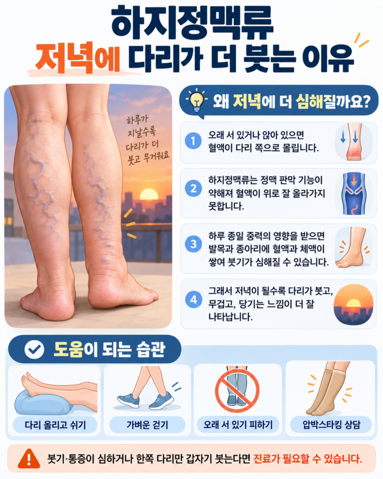 하지정맥류 저녁에 다리가 더 붓는 이유